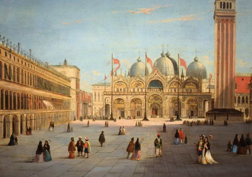 Venise, Place Saint-Marc - École vénitienne de la fin du 18e siècle - Tableaux et dessins Style Louis XVI